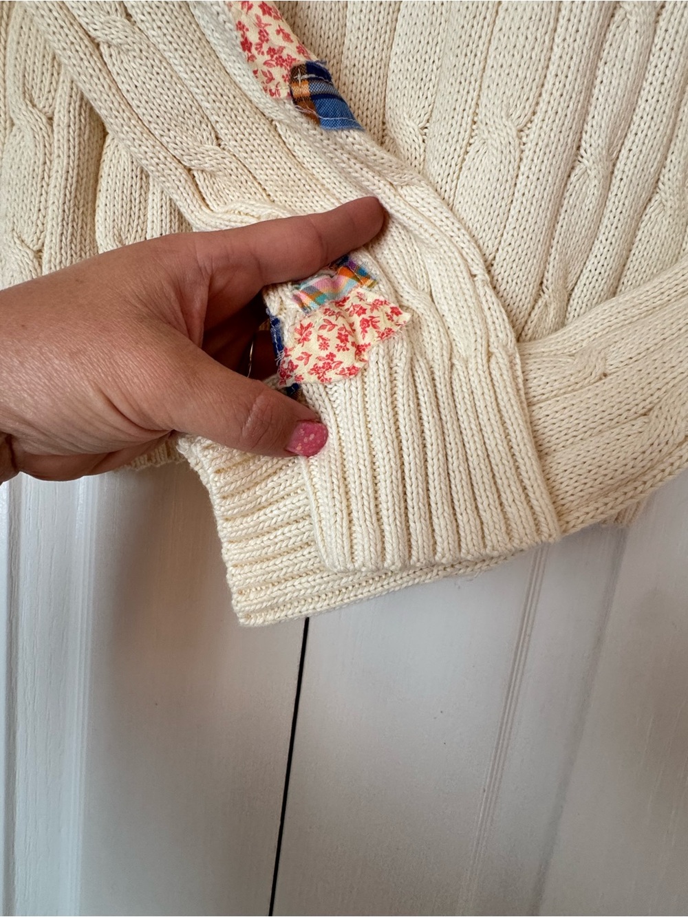 Polo by Ralph Lauren Cream Cable-Knit Madras Patchwork Quilt Sweater - Picture 6 of 9